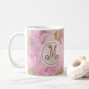 Pretty Daisies Blush Pink Cute Custom Initial Coffee Mug