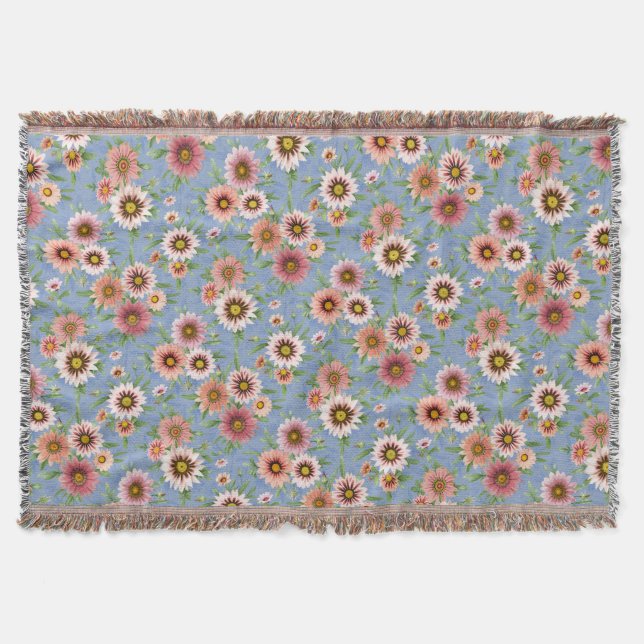Pretty Daisies Floral Botanical Print Throw Blanket (Front)