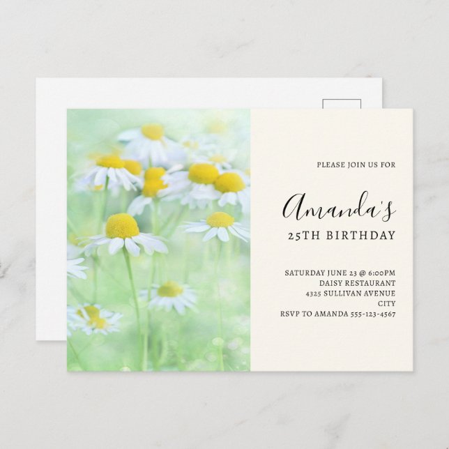 Pretty Daisies in a Field Birthday Invitation Postcard (Front/Back)