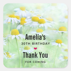 Pretty Daisies in a Field Birthday Thank You Square Sticker