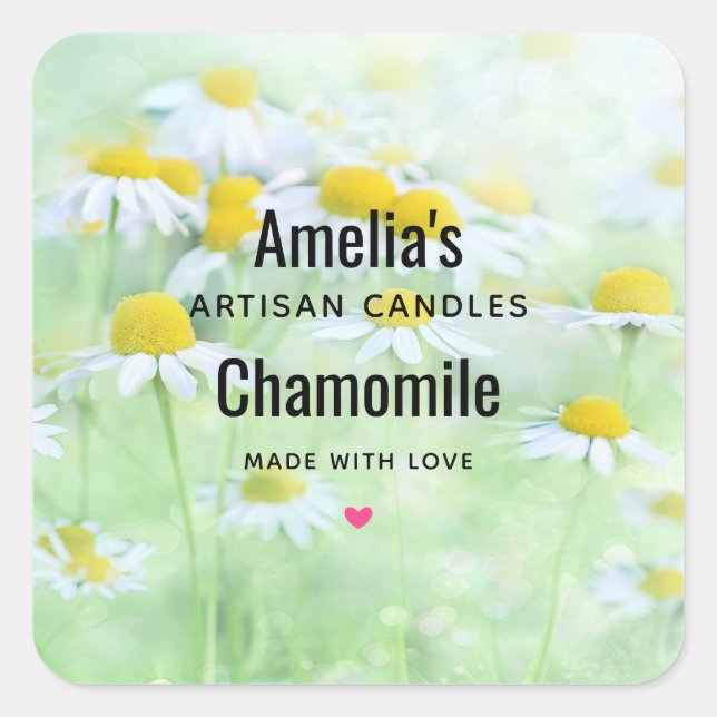 Pretty Daisies in a Field -  Candle Business Square Sticker (Front)