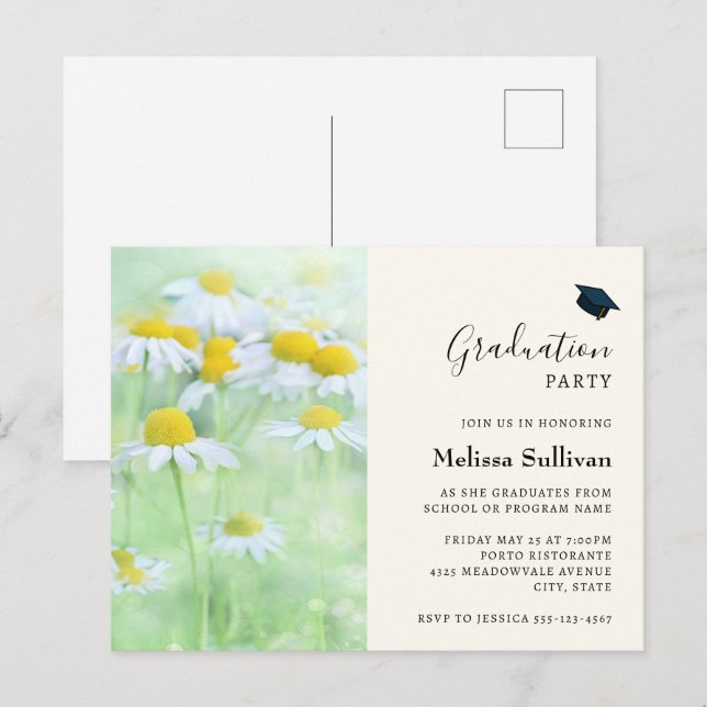 Pretty Daisies in a Field Graduation Invitation Postcard (Front/Back)