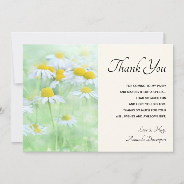 Pretty Daisies in a Field Photograph Thank You Card (Front)
