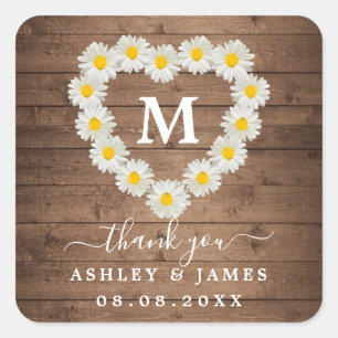 Pretty Daisies Monogram Wedding Thank You Square Sticker