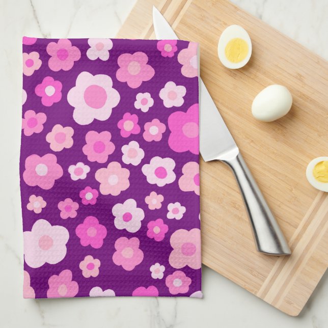 Pretty Daisies Pattern Unique Colourful Floral Cut Tea Towel (Quarter Fold)