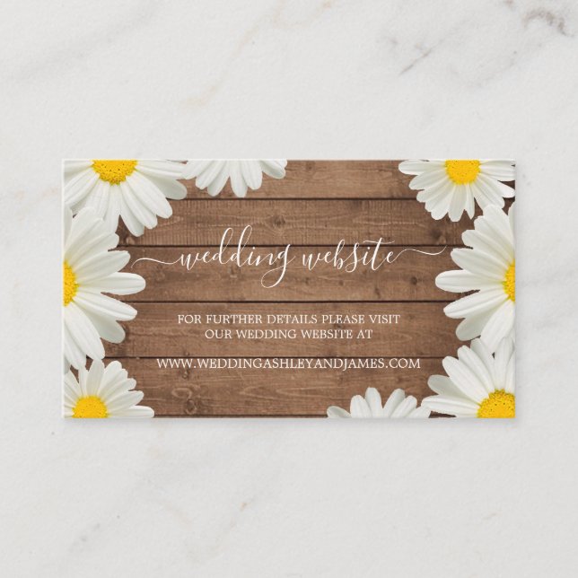 Pretty Daisies White Floral Rustic Wedding Website Enclosure Card (Front)