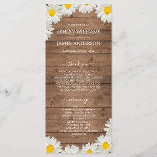 Pretty Daisies White Floral Rustic Wood Wedding Programme