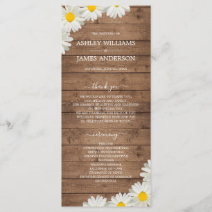 Pretty Daisies White Floral Rustic Wood Wedding Programme