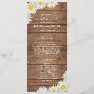 Pretty Daisies White Floral Rustic Wood Wedding Programme