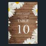 Pretty Daisies White Floral Rustic Wood Wedding Table Number<br><div class="desc">Pretty daisies white floral wedding table number featuring elegant script calligraphy and modern typography on a rustic wooden barn background. Simply add your wedding details. Exclusively designed for you by Happy Dolphin Studio. If you need any help or matching products please contact us at happydolphinstudio@outlook.com. We're happy to help you...</div>