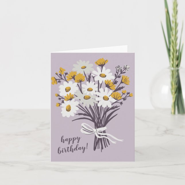Pretty Daisy Bouquet CUSTOM Drawing Happy Birthday Card (Front)