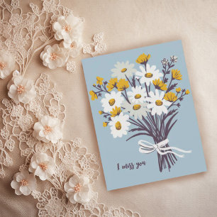Pretty Daisy Bouquet I MISS YOU Sweet CUSTOM Postcard