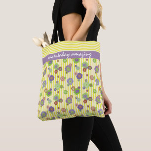 Pretty Daisy Floral Personalised Yellow Pattern Tote Bag