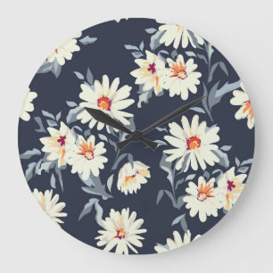 Pretty Daisy Floral: Seamless Print Large Clock