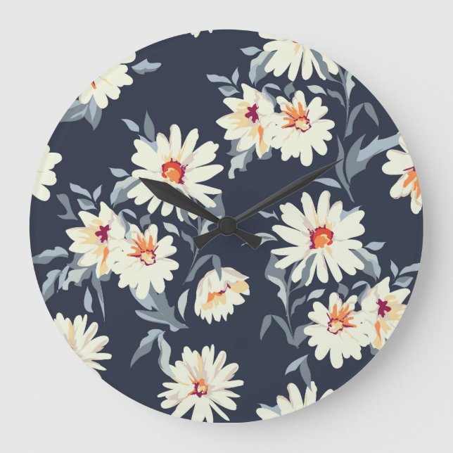 Pretty Daisy Floral: Seamless Print Large Clock (Front)