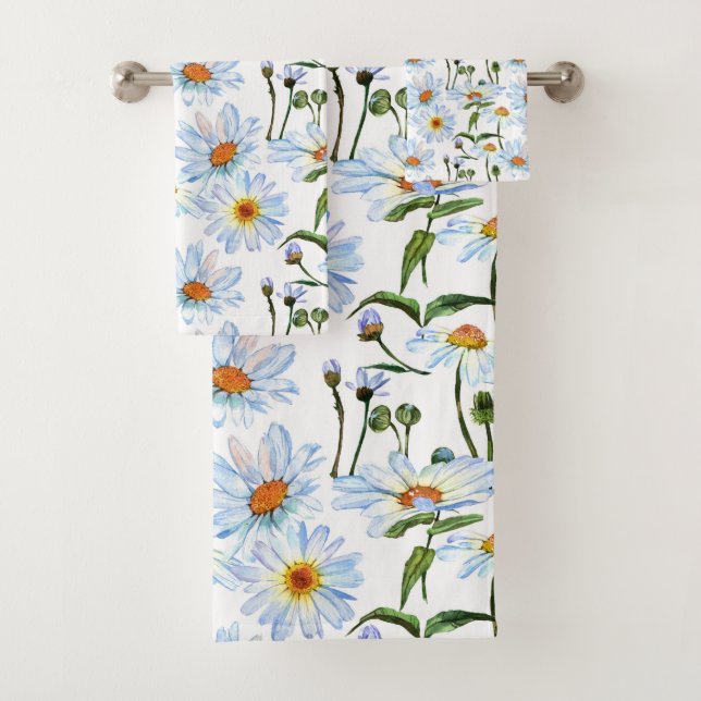 Pretty Daisy Flower Lover Bathroom Decor Bath Towel Set (Insitu)