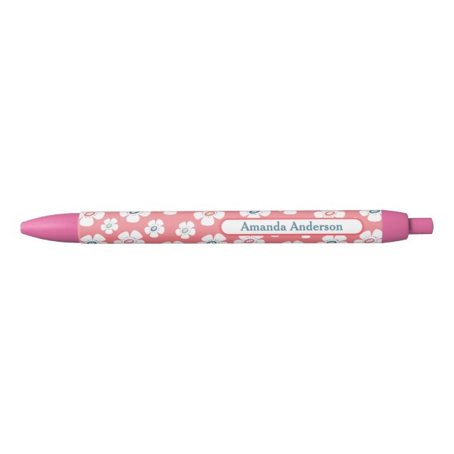 Pretty Daisy Flowers Custom Black Ink Pen (Front)