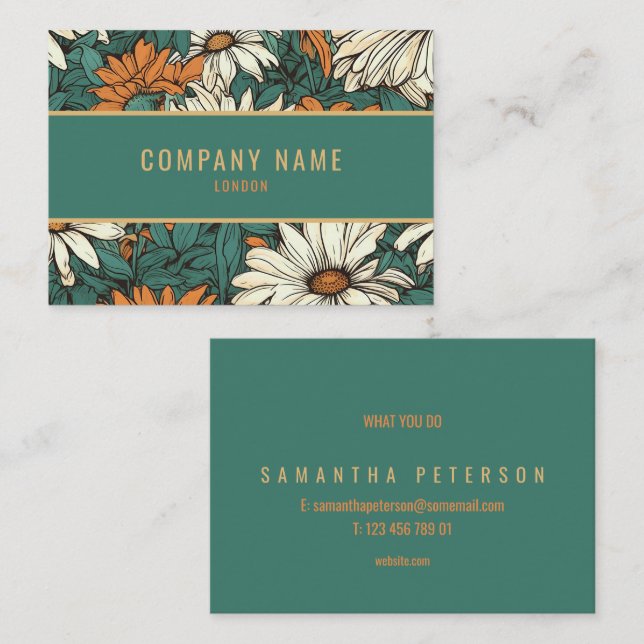 Pretty daisy, gold border business card (Front/Back)