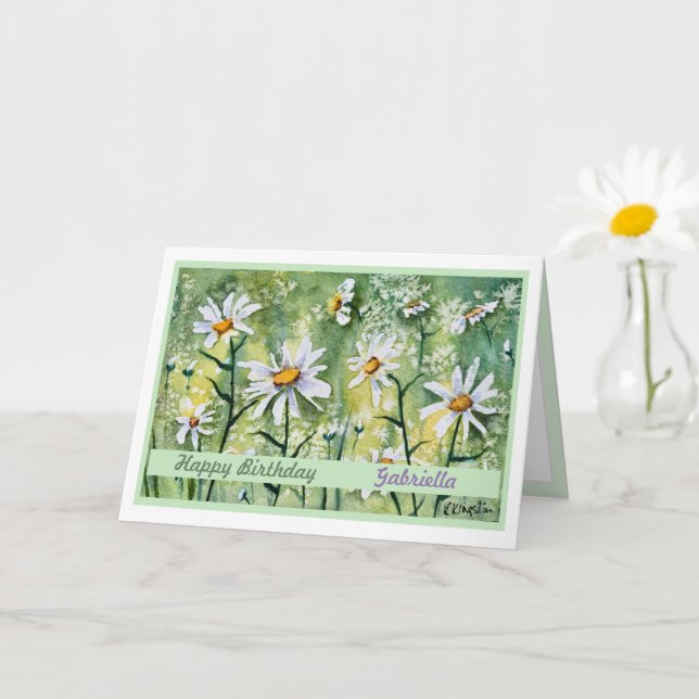 Pretty Daisy Watercolor Happy Birthday Card (Small Plant)