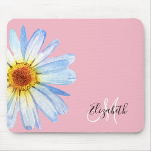 Pretty Daisy White Pink Monogram Mouse Mat