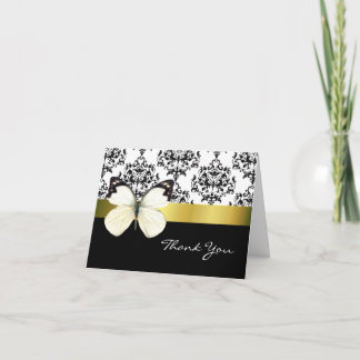 Pretty Damask & Butterfly Thank You Card