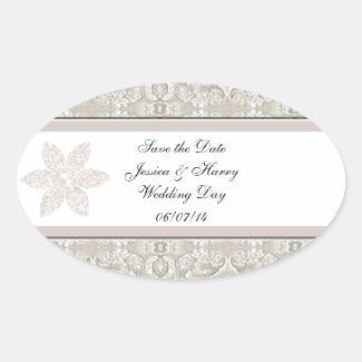 Pretty Damask Lace Design Oval Sticker