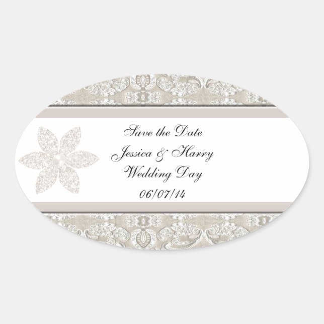 Pretty Damask Lace Design Oval Sticker (Front)