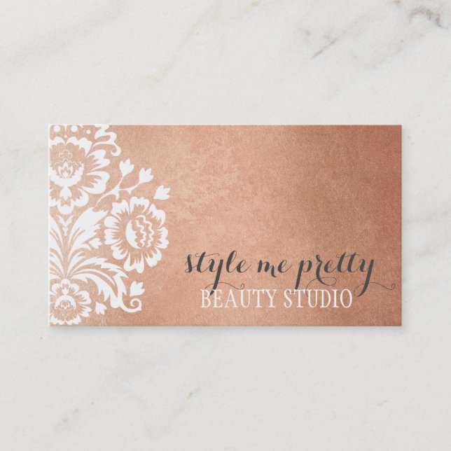 PRETTY DAMASK PATTERN floral serene rose gold foil Business Card (Front)