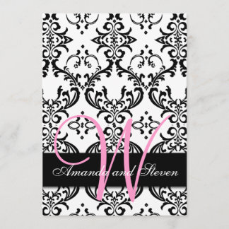 Pretty Damask Pink Monogram Wedding Invitation