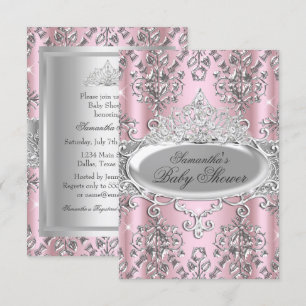 Pretty Damask Tiara Princess Baby Shower Invite