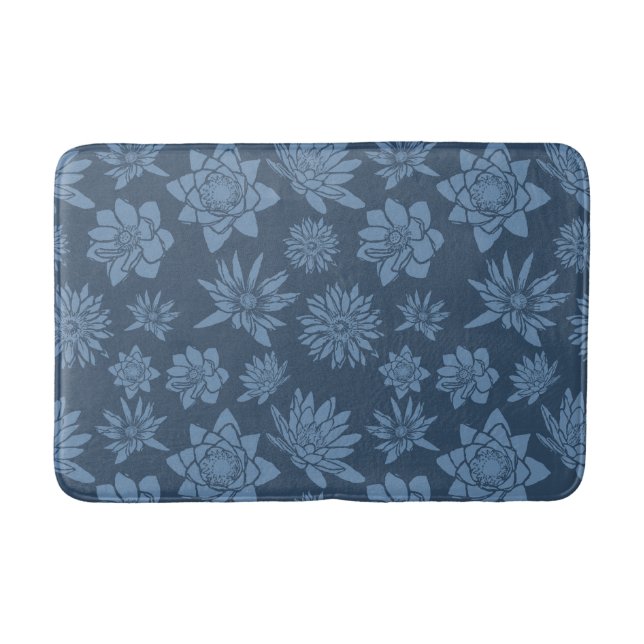 Pretty Dark Blue Floral Pattern Bath Mat (Front)