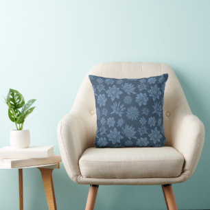 Pretty Dark Blue Floral Pattern Cushion