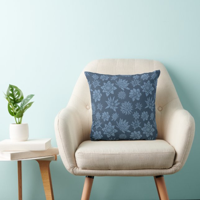 Pretty Dark Blue Floral Pattern Cushion (Chair)