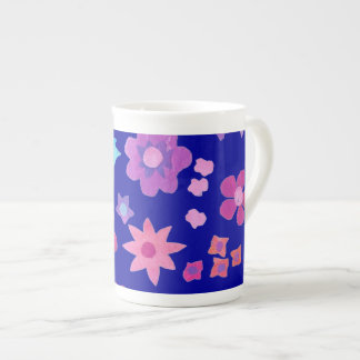 Pretty Dark Blue Flower-Power Bone China Mug