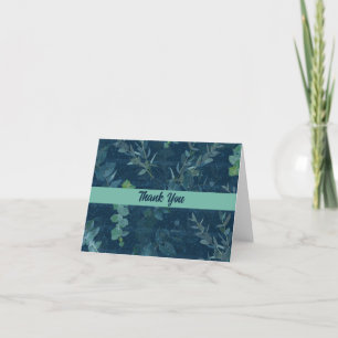 Pretty Dark Blue & Teal Green Leaves  Thank You Card