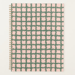 Pretty Dark Green Pastel Pink Plaid Pattern Planner
