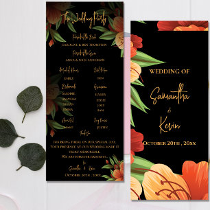 Pretty Dark Moody Orange Floral Wedding Program Invitation