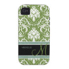 Pretty Dark Olive Green & white damask w/ monogram