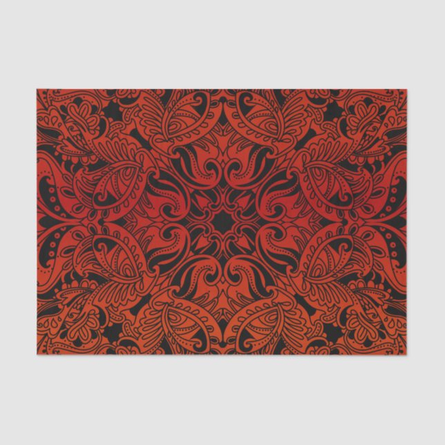 Pretty Dark Red and Black Paisley Tissue Paper (Front)