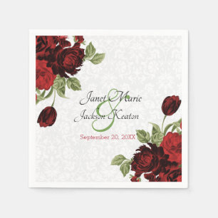 Pretty Dark Red  Floral Wedding Napkin