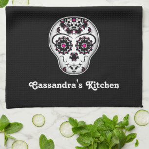 Pretty day of the dead sugar skull tea towel