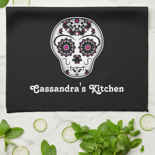 Pretty day of the dead sugar skull tea towel (Folded)