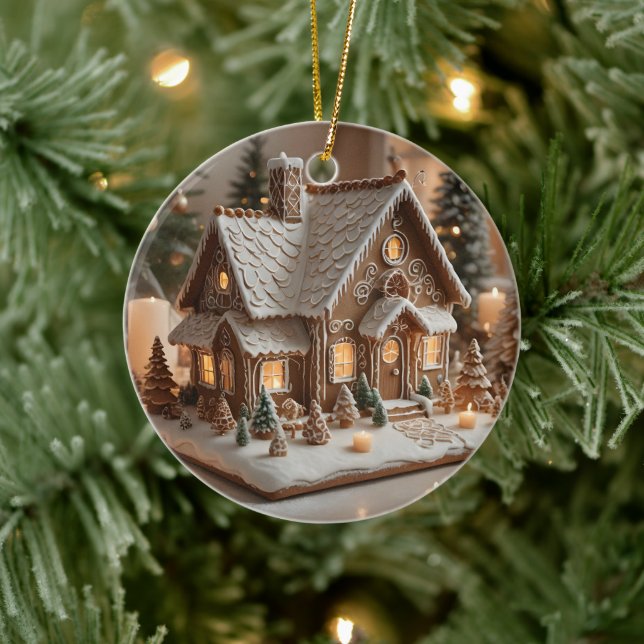 Pretty decorated gingerbread house  ceramic tree decoration (Tree)