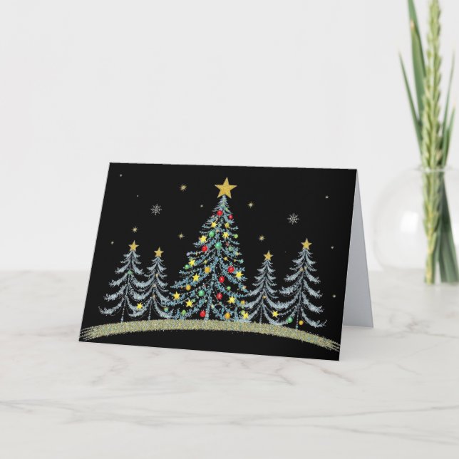 Pretty Decorated Trees Christmas Card (Front)