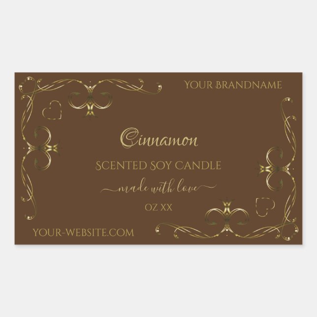 Pretty Decorative Gold Scrollwork Corners on Brown Rectangular Sticker (Front)
