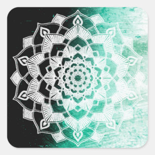 Pretty Deep Green Mandala Abstract Square Sticker
