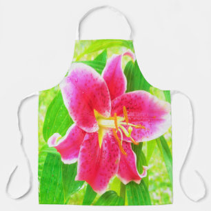 Pretty Deep Pink Stargazer Lily on Lime Green Apron