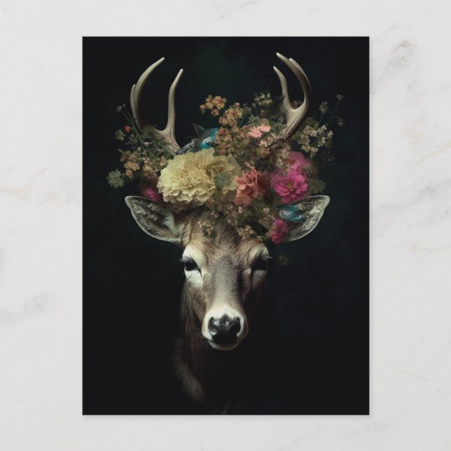 Pretty Deer With a Floral Crown Postcard (Front)