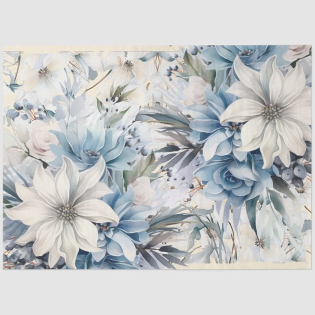 Pretty Delicate Pastel Blue Watercolor Florals  Tissue Paper (Front)