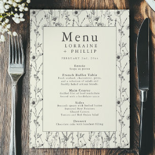 Pretty delicate wildflower border wedding menu